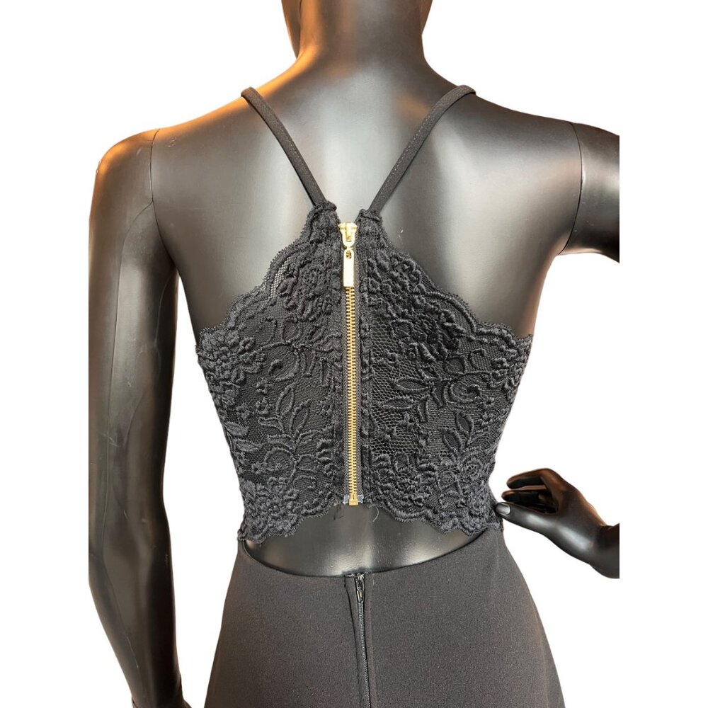 Black Lace Racerback Halter Cocktail Party Dress